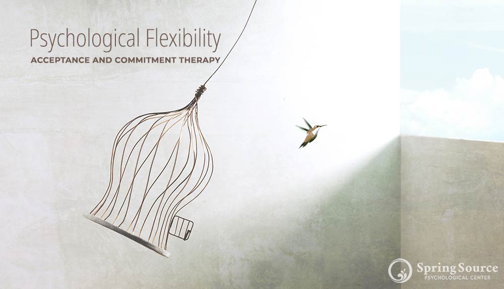 Psychological Flexibility in Acceptance and Commitment Therapy. Bird flying free from a cage.