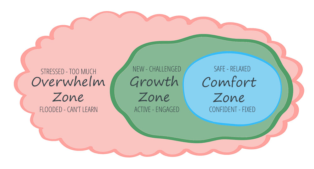 Comfort Zone Growth Zone and Overwhelm Zone